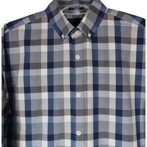 Banana Republic Men's Grant Slim Fit Button-Down Shirt Medium Blue Plaid Cotton